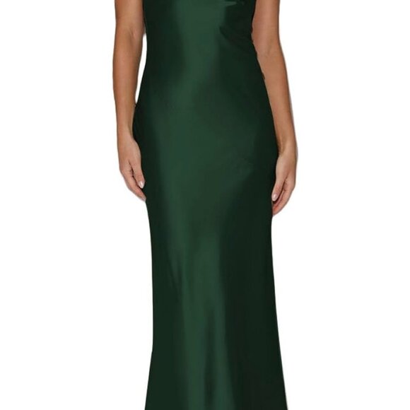 Womens Elegant Satin V Neck Backless Sleeveless Maxi Dress Silk Tie Low Back - Picture 4 of 4